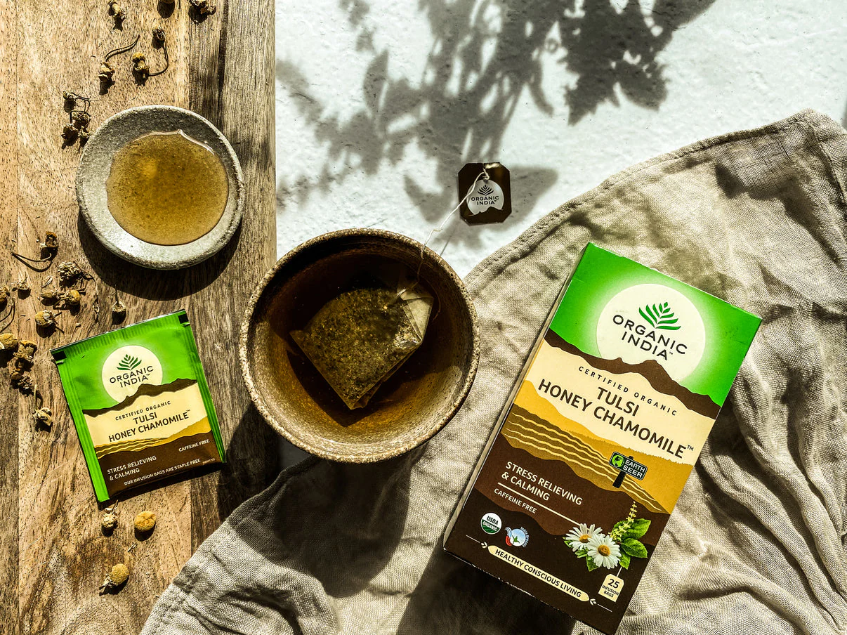Organic India Wellness Tea Tulsi Honey Chamomile, 25 Herbal Tea Bags; Certified Organic - Image 2