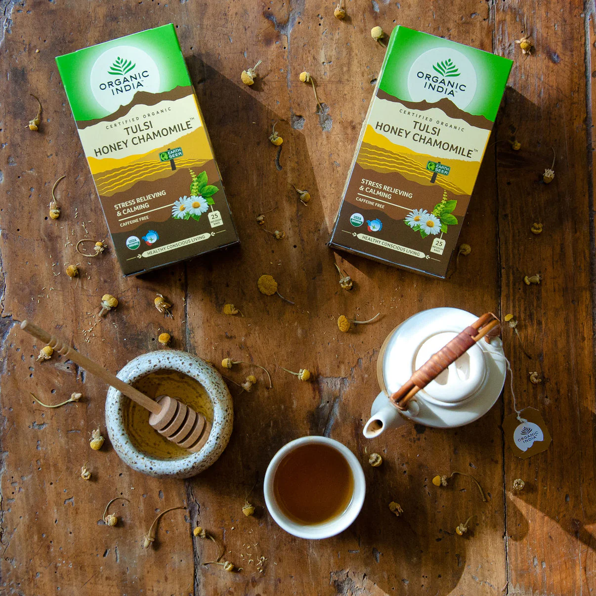 Organic India Wellness Tea Tulsi Honey Chamomile, 25 Herbal Tea Bags; Certified Organic - Image 3