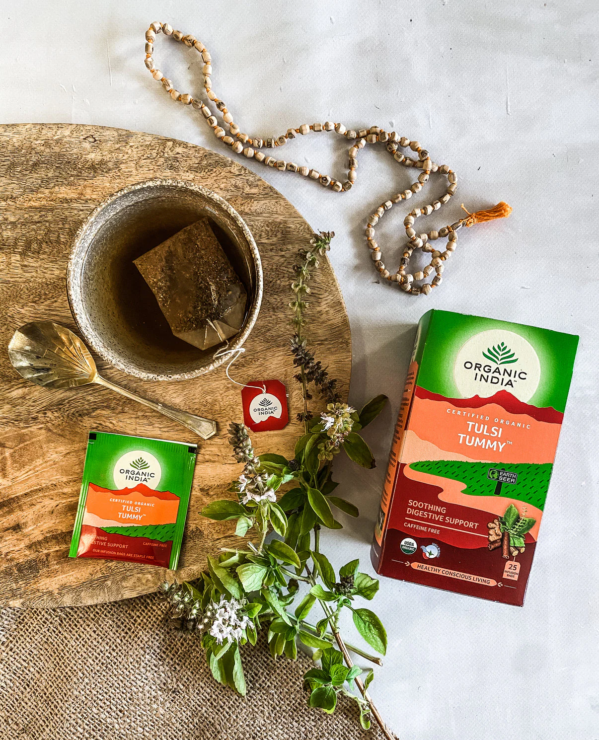 Organic India Wellness Tea Tulsi Tummy, 25 Herbal Tea Bags; Certified Organic