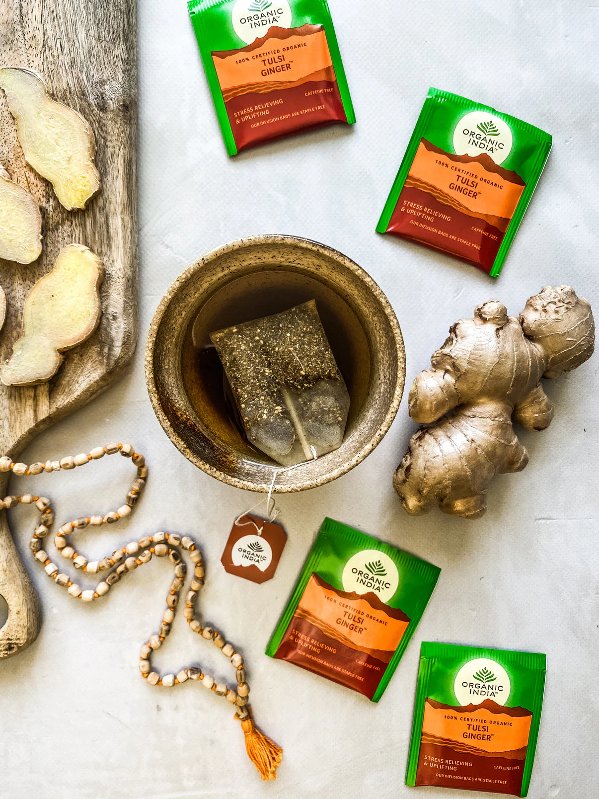 Organic India Wellness Tea Tulsi Ginger, 25 Herbal Tea Bags; Certified Organic