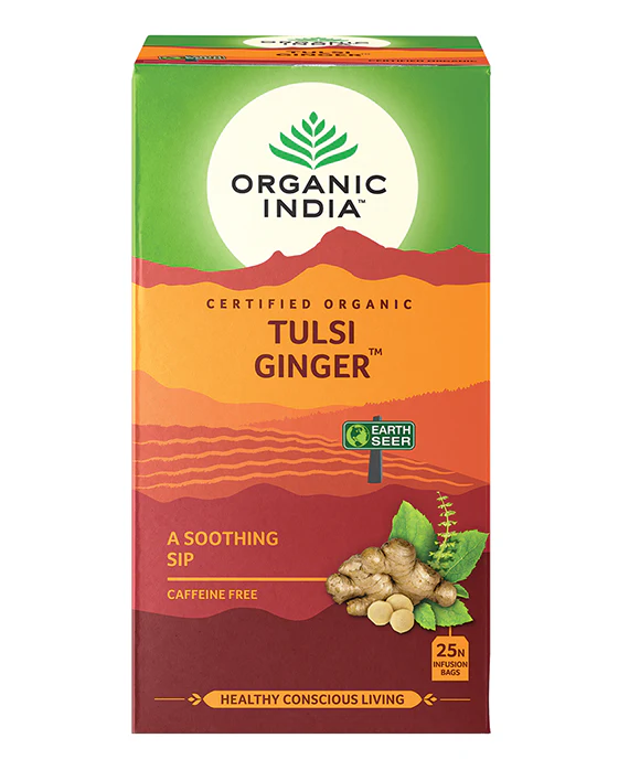 Organic India Wellness Tea Tulsi Ginger, 25 Herbal Tea Bags; Certified Organic - Image 3