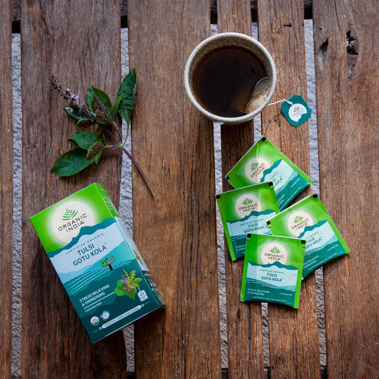 Organic India Wellness Tea Tulsi Gotu Kola, 25 Herbal Tea Bags; Certified Organic - Image 2