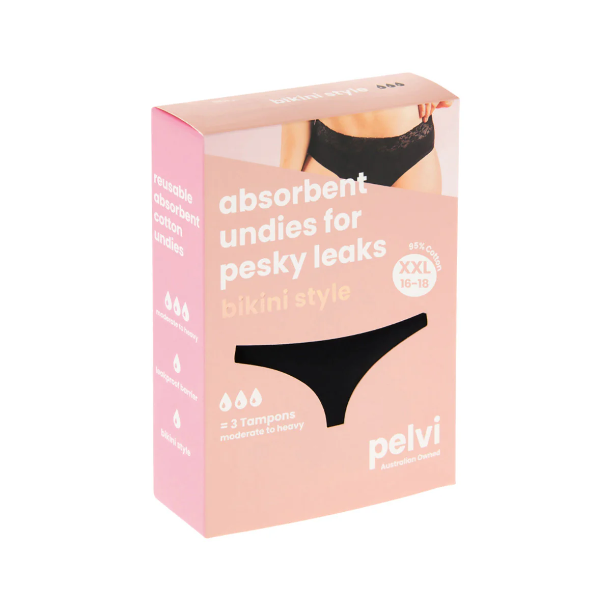 Pelvi Leakproof Underwear Bikini Black, Sizes XSmall, Small, Medium, Large, XLarge & XXLarge - Image 9
