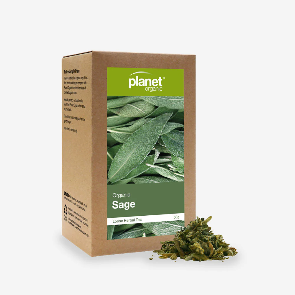 Planet Organic Certified Organic Black Tea Loose Leaf 50g, Sage; For Respiratory & Menopause Support