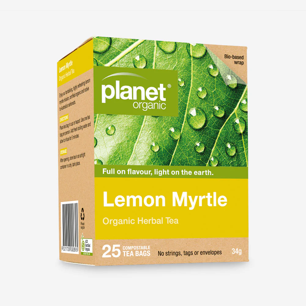 Planet Organic Certified Organic Herbal Tea 25 Tea Bags, Lemon Myrtle; A Refreshing Native Australian Infusion