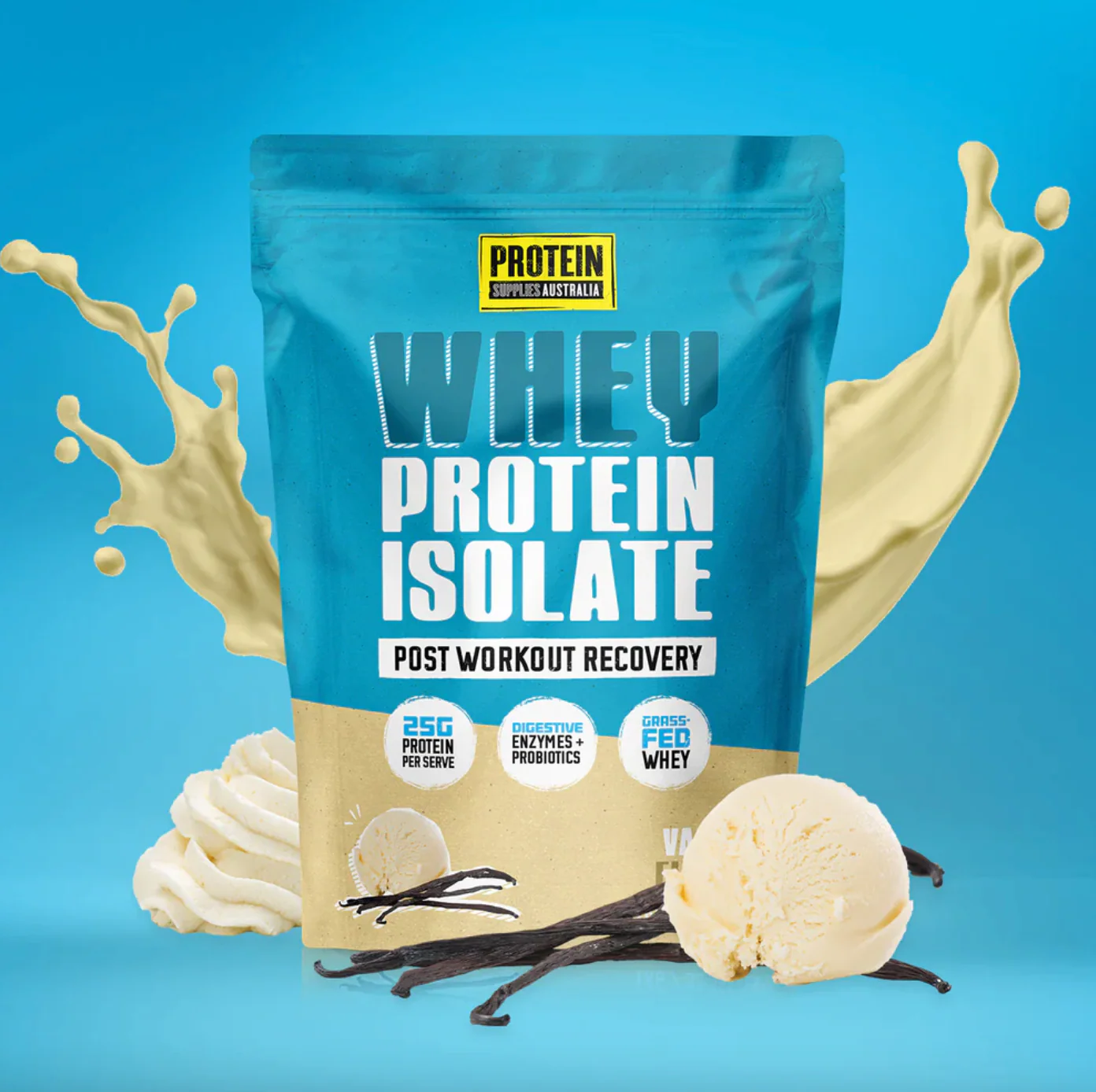 Protein Supplies Australia Whey Protein Isolate (WPI) 500g Or 1Kg, Vanilla Flavour
