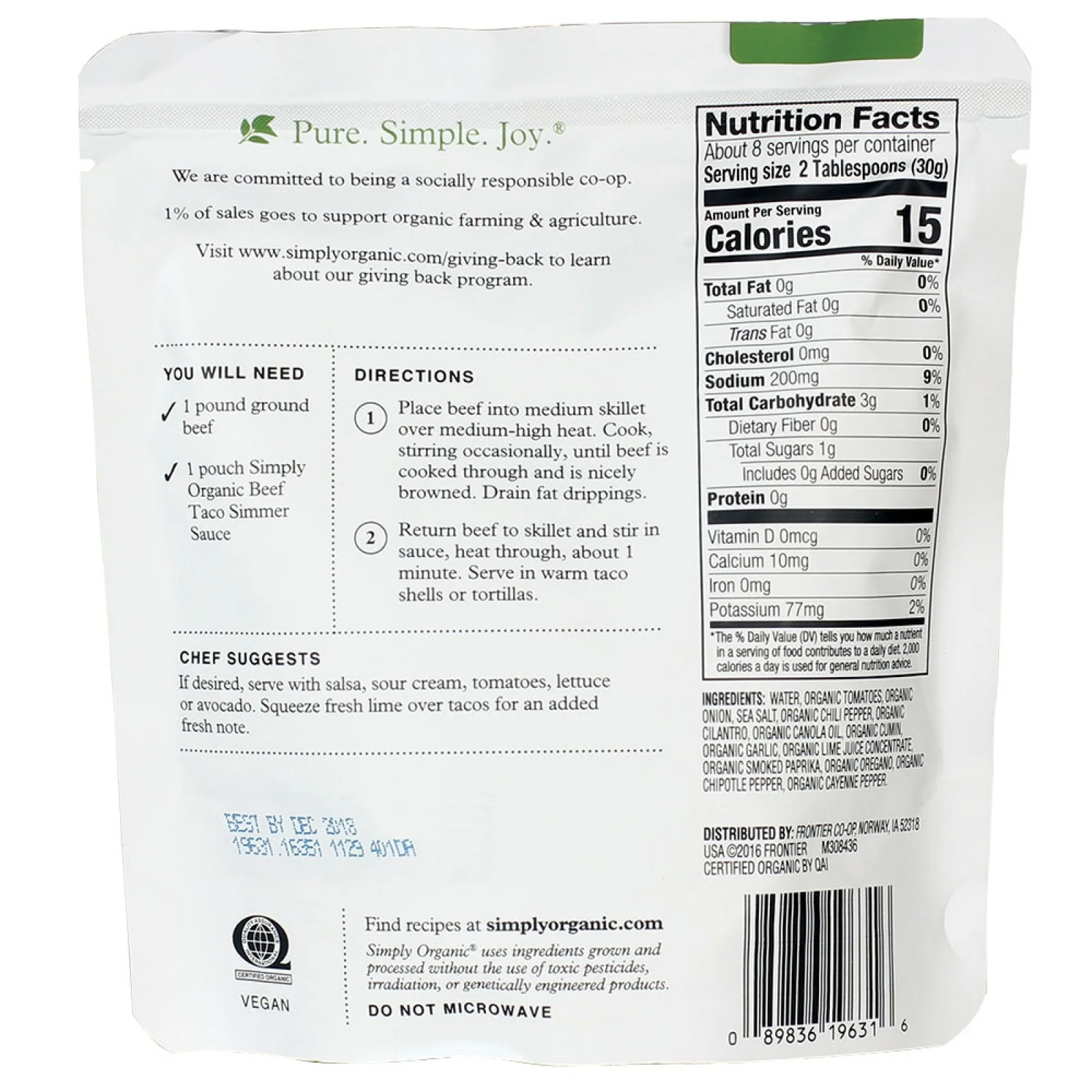 Simply Organic Southwest Taco Simmer Sauce 227g - Image 2