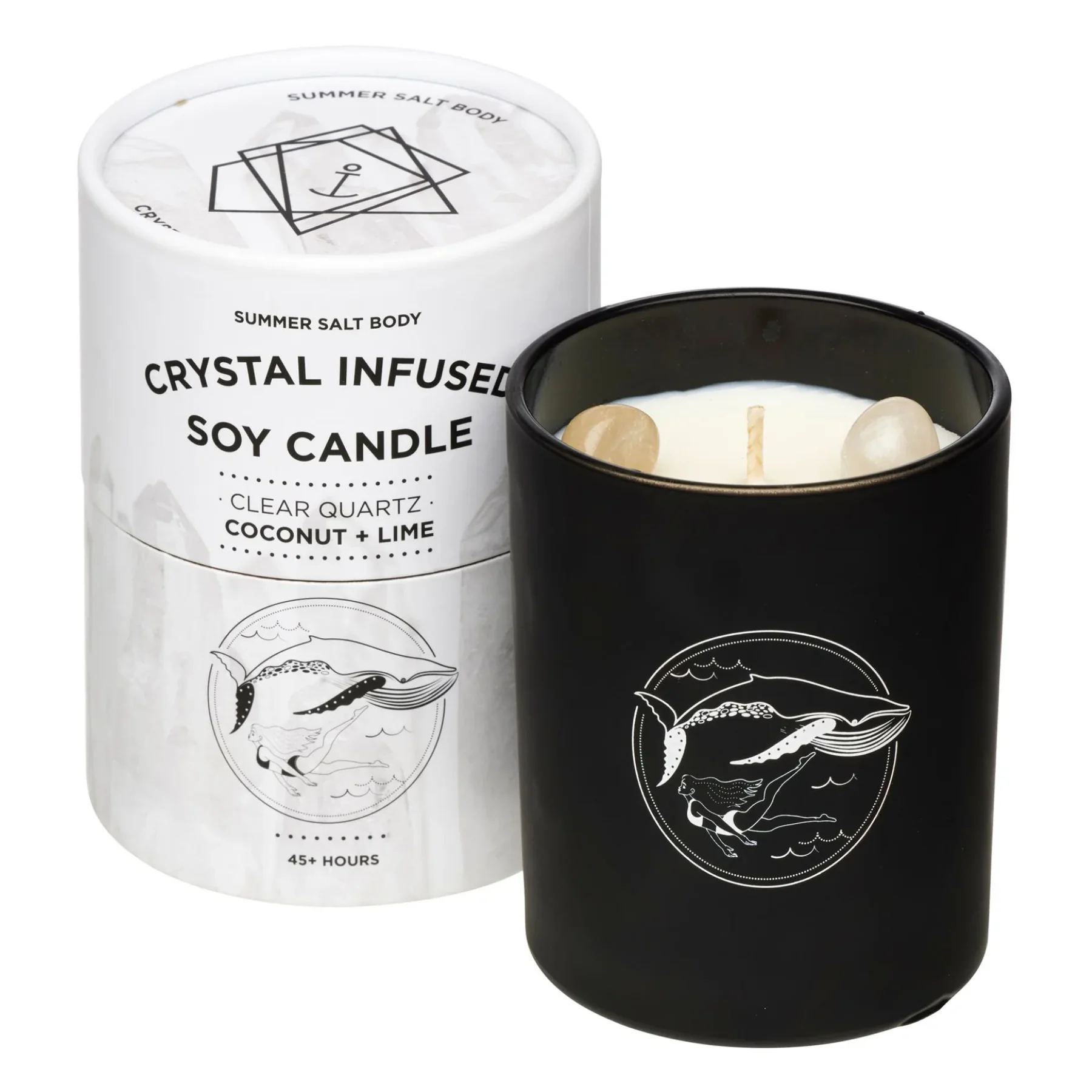 Summer Salt Body Crystal Infused Soy Candle, Clear Quartz X Coconut & Lime Fragrance - Image 3