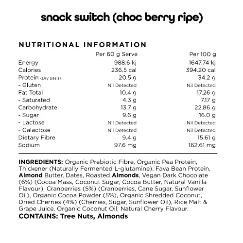 Switch Nutrition Snack Switch 60g, Choc Berry Ripe {Natural, Plant Based, Wholefood Bar} - Image 2