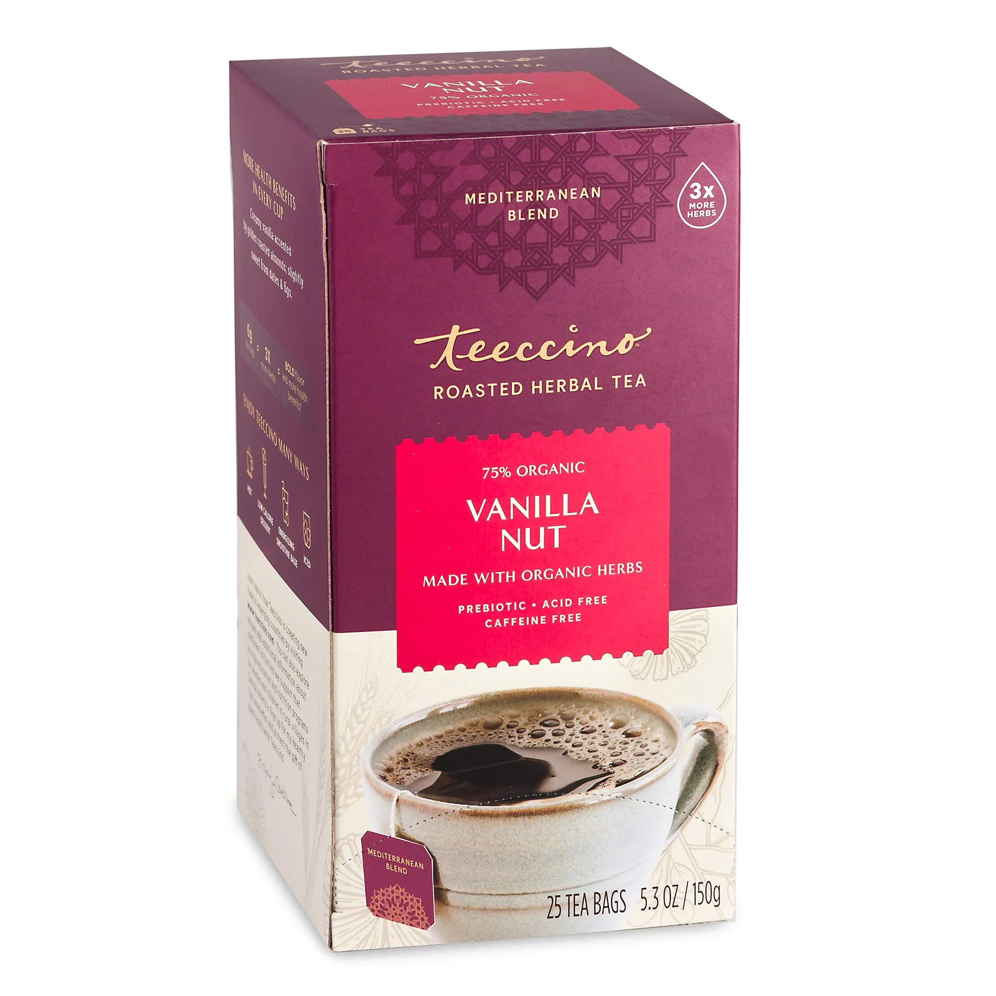 Teeccino Mediterranean Herbal Tea 10 Or 25 Tea Bags, Vanilla Nut Flavour Caffeine-Free - Image 3