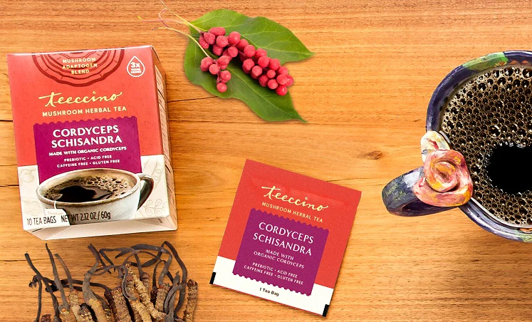 Teeccino Mushroom Herbal Tea 10 Tea Bags, Cordyceps Schisandra Flavour Caffeine-Free - Image 2