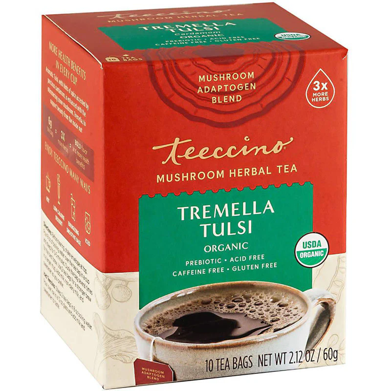 Teeccino Mushroom Herbal Tea 10 Tea Bags, Tremella Tulsi Flavour Caffeine-Free - Image 2