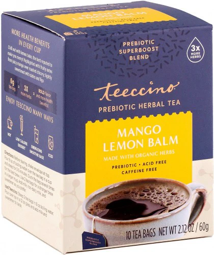 Teeccino Prebiotic Herbal Tea 10 Tea Bags, Mango Lemon Balm Flavour Caffeine-Free - Image 2