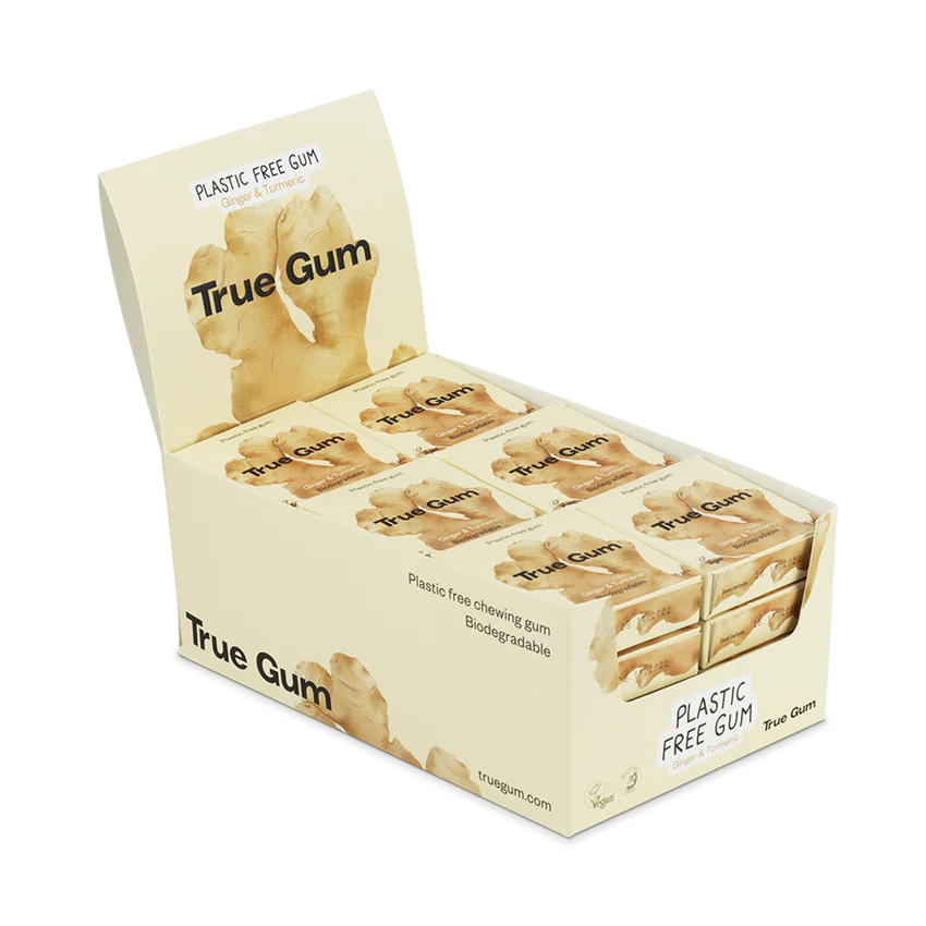 True Gum Sugar Free Gum, Single Pack (21g) Or A Box Of 24, Ginger & Turmeric Flavour Plastic Free Packaging - Image 3
