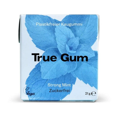 True Gum Plastic & Sugar Free Gum Single Pack (21g) Or A Box Of 24, Strong Mint Flavour Plastic Free Packaging - Image 2
