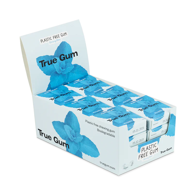 True Gum Plastic & Sugar Free Gum Single Pack (21g) Or A Box Of 24, Strong Mint Flavour Plastic Free Packaging - Image 3