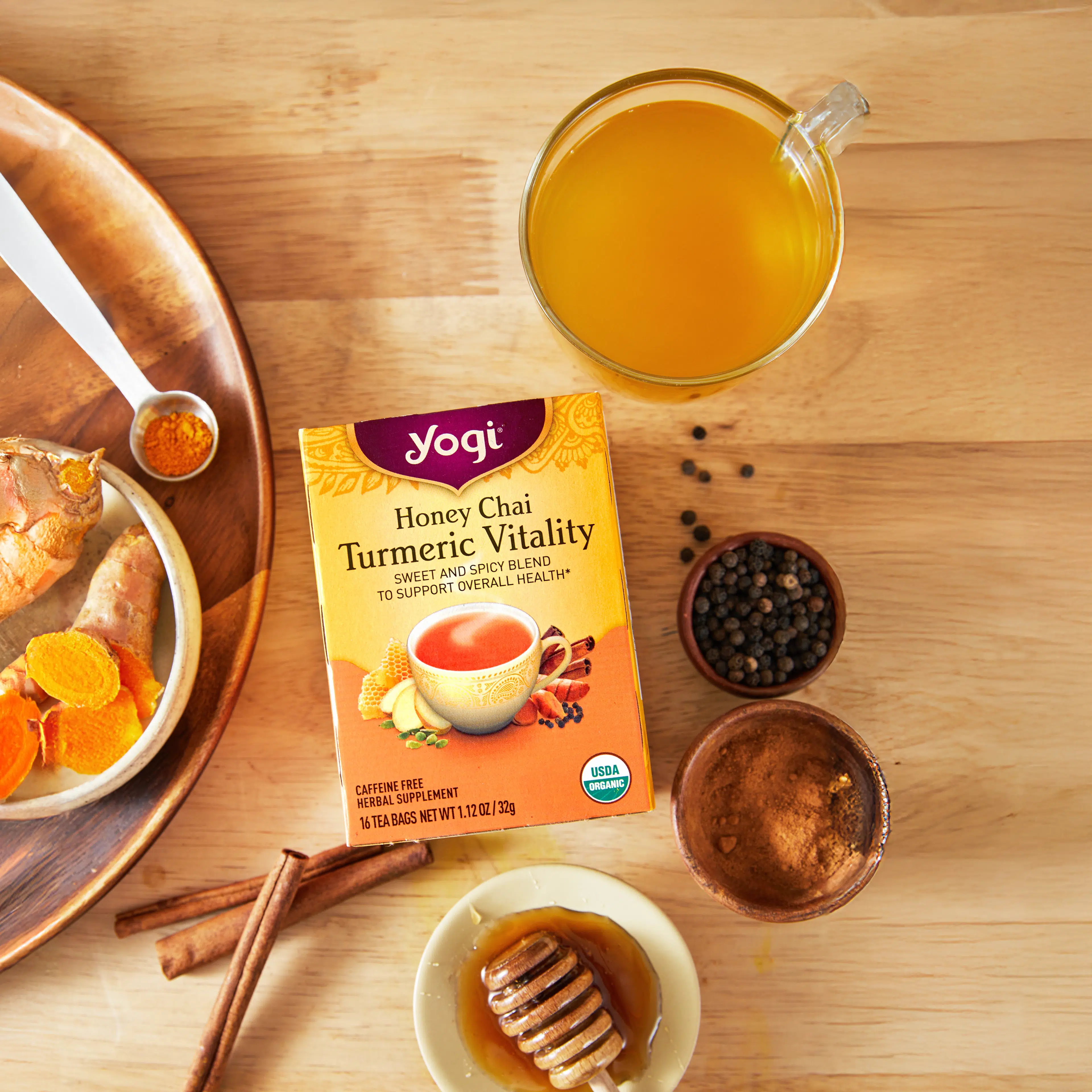 Yogi Herbal Tea Honey Chai Turmeric Vitality 16 Bags, Golden Vitality Ritual