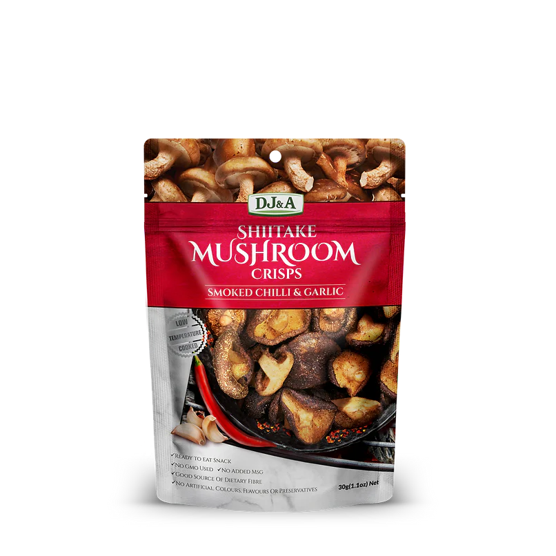 DJ&A Mushroom Crisps 30g, Shiitake Smoked Chilli & Garlic