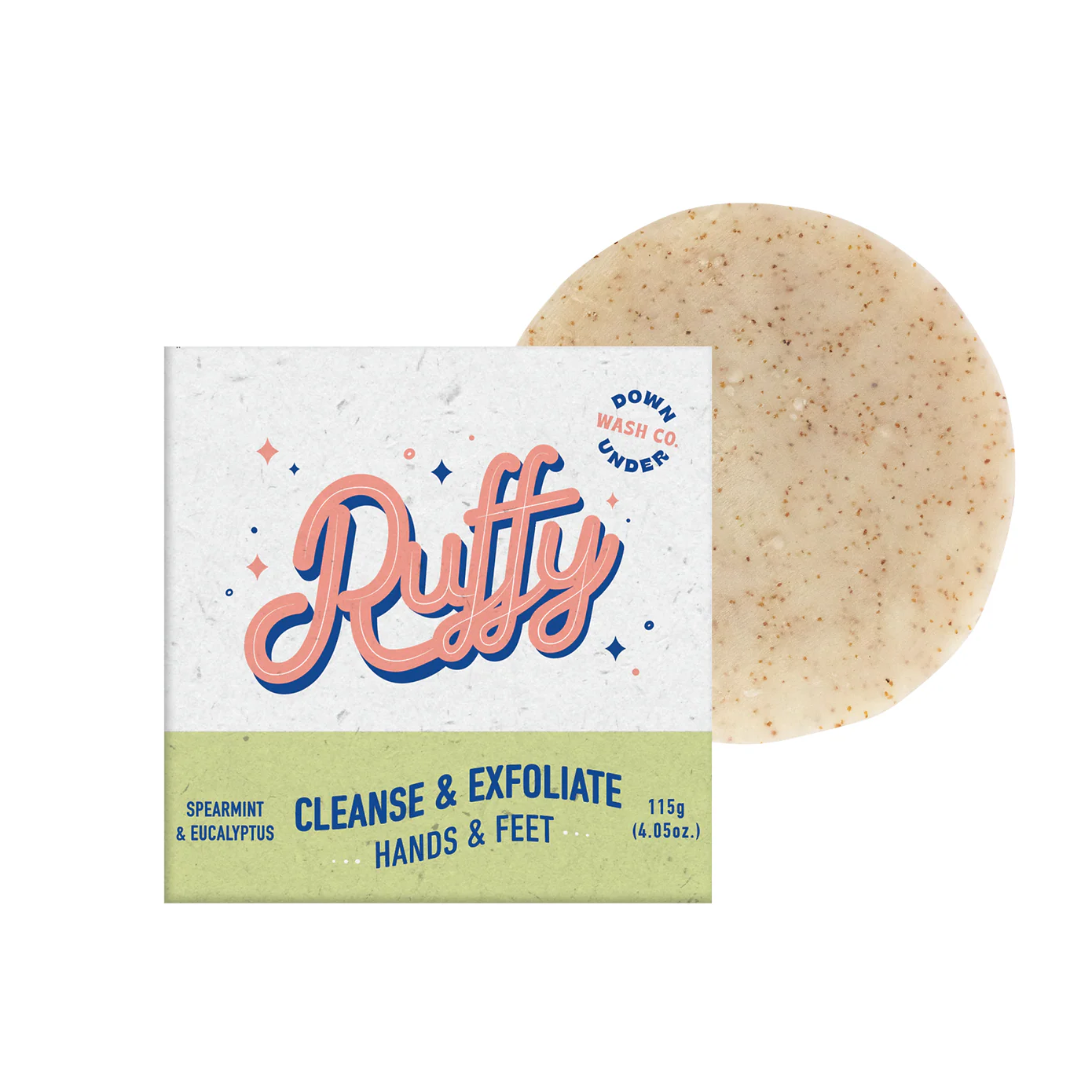 Downunder Wash Co Ruffy Cleanse & Exfoliate (Hands & Feet) 115g, Spearmint & Eucalyptus - Image 2