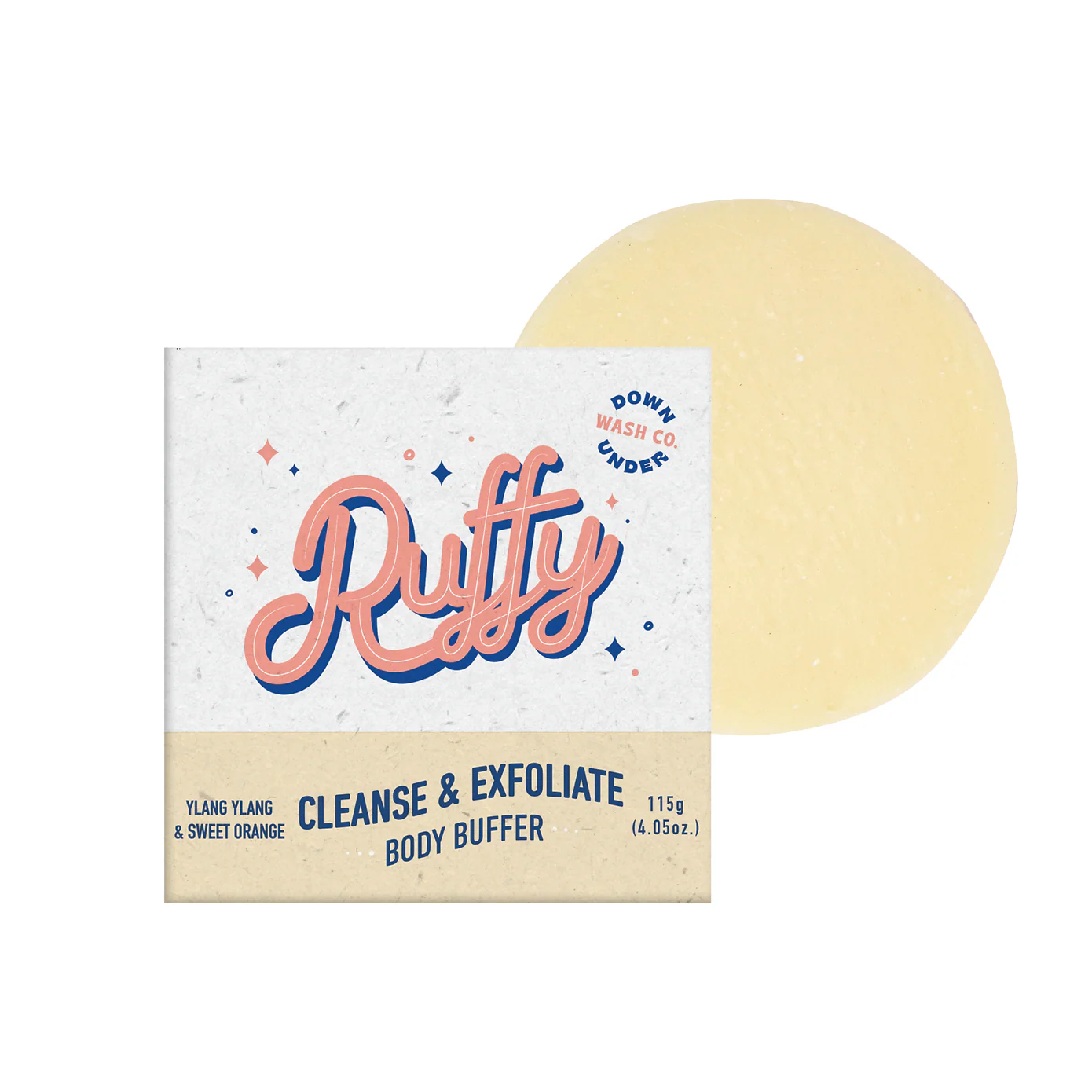Downunder Wash Co Ruffy Cleanse & Exfoliate (Body Buffer) 115g, Ylang Ylang & Sweet Orange - Image 2
