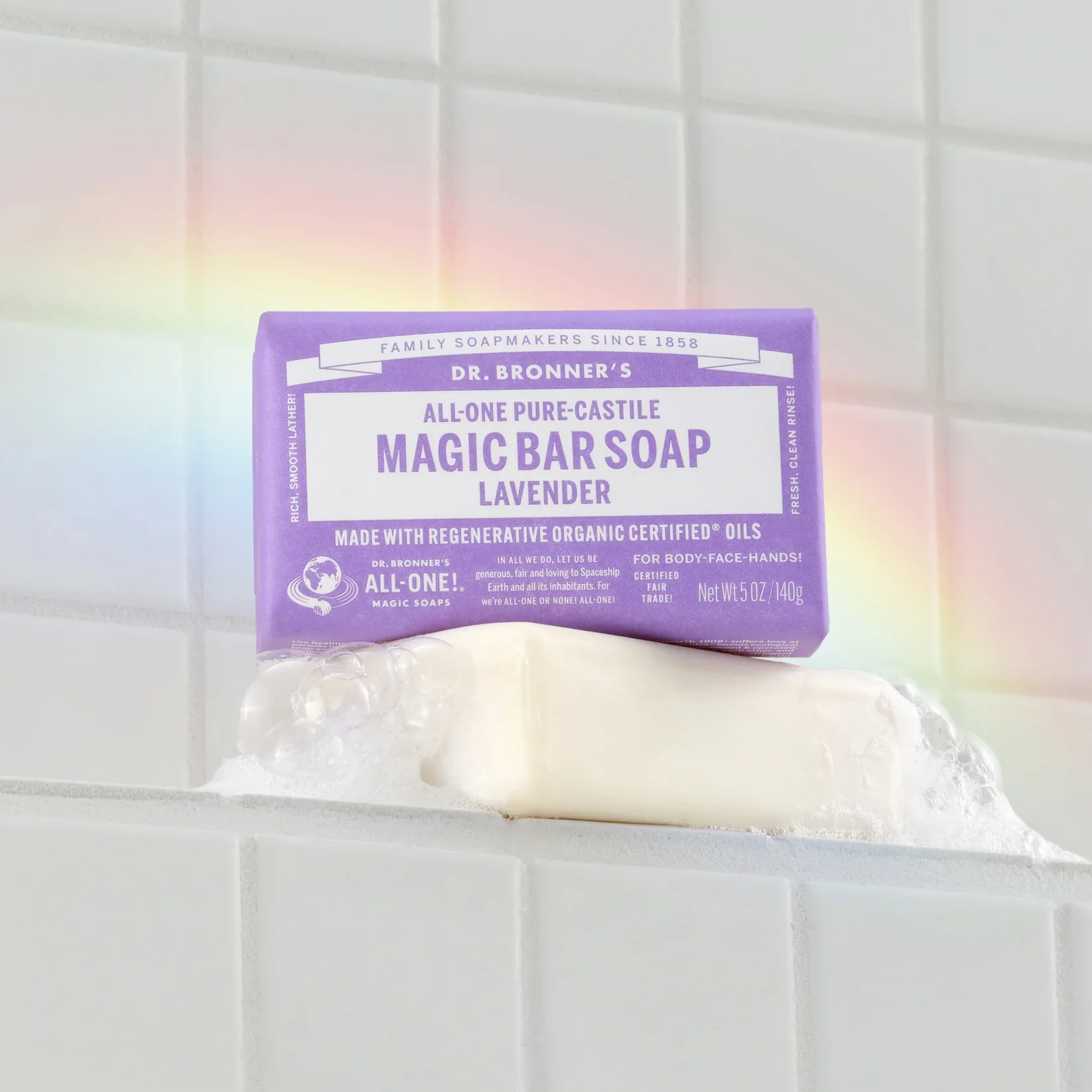 Dr Bronner's All-One Hemp Pure Castile Soap Bar 140g, Lavender - Image 4