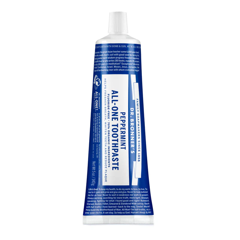 Dr Bronner's Fluoride Free All-One Toothpaste Peppermint Flavour 140g, Keep Your Smile Healthy