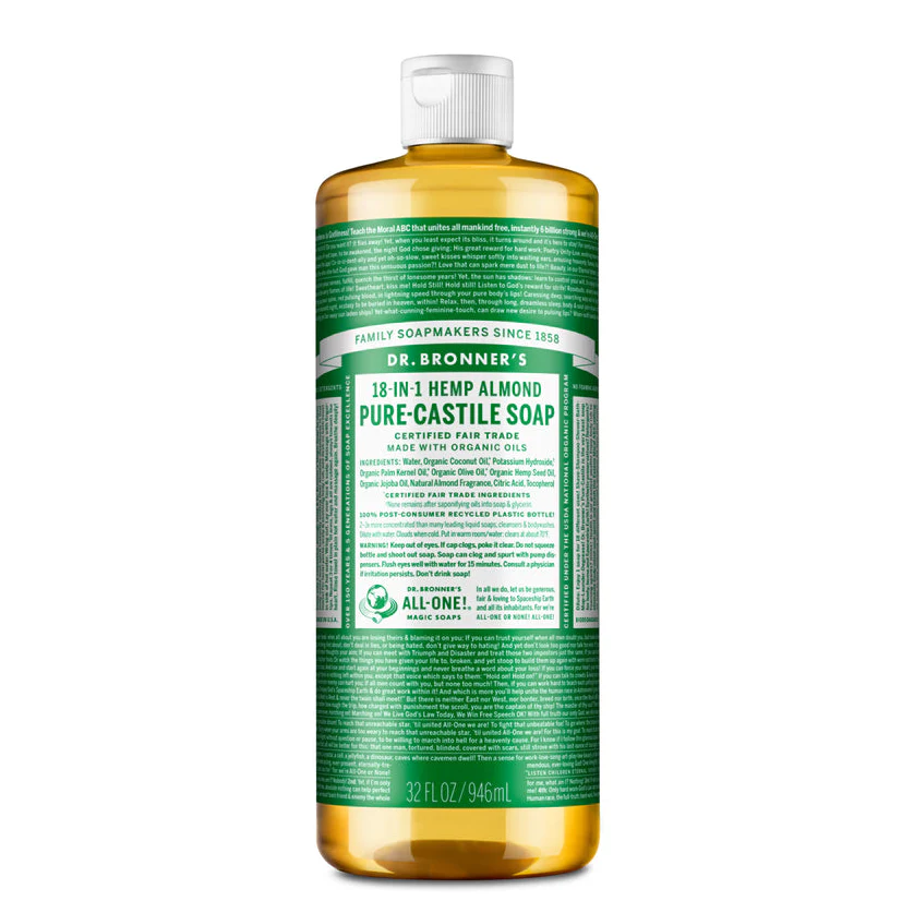 Dr Bronner's Organic 18-in-One Hemp Pure Castile Liquid Soap 59ml, 237ml, 473ml Or 946ml, Almond - Image 4