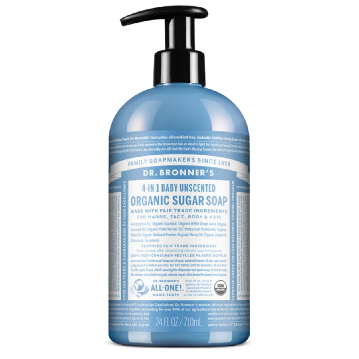 Dr Bronner's Organic Sugar Soap 355mL Or 710mL, Baby Unscented - Image 2
