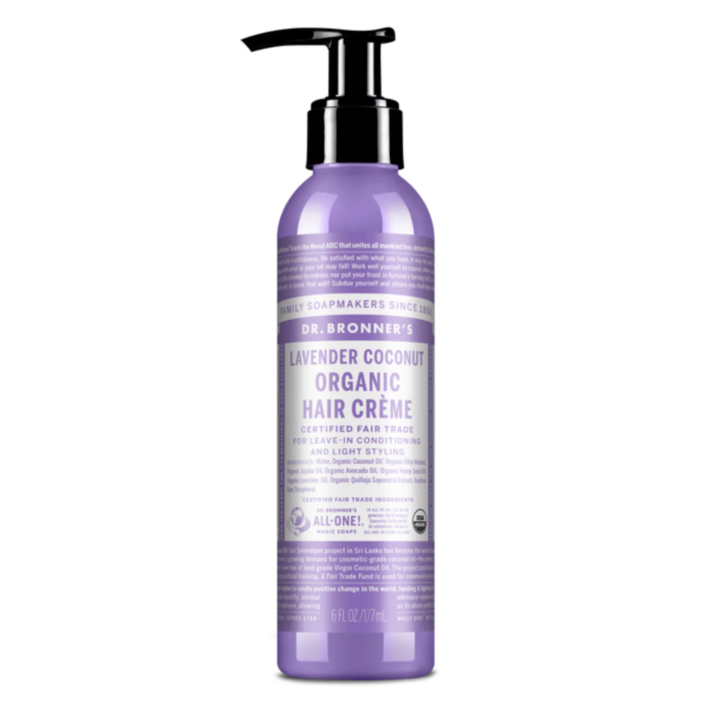 Dr Bronner's Organic Hair Creme 177mL, Lavender Coconut Fragrance For Light Styling
