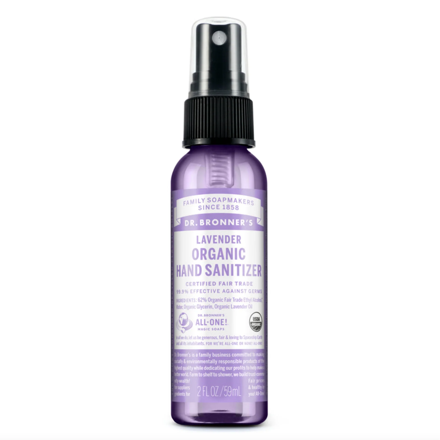 Dr Bronner's Organic Hand Sanitiser 59mL, Lavender Fragrance