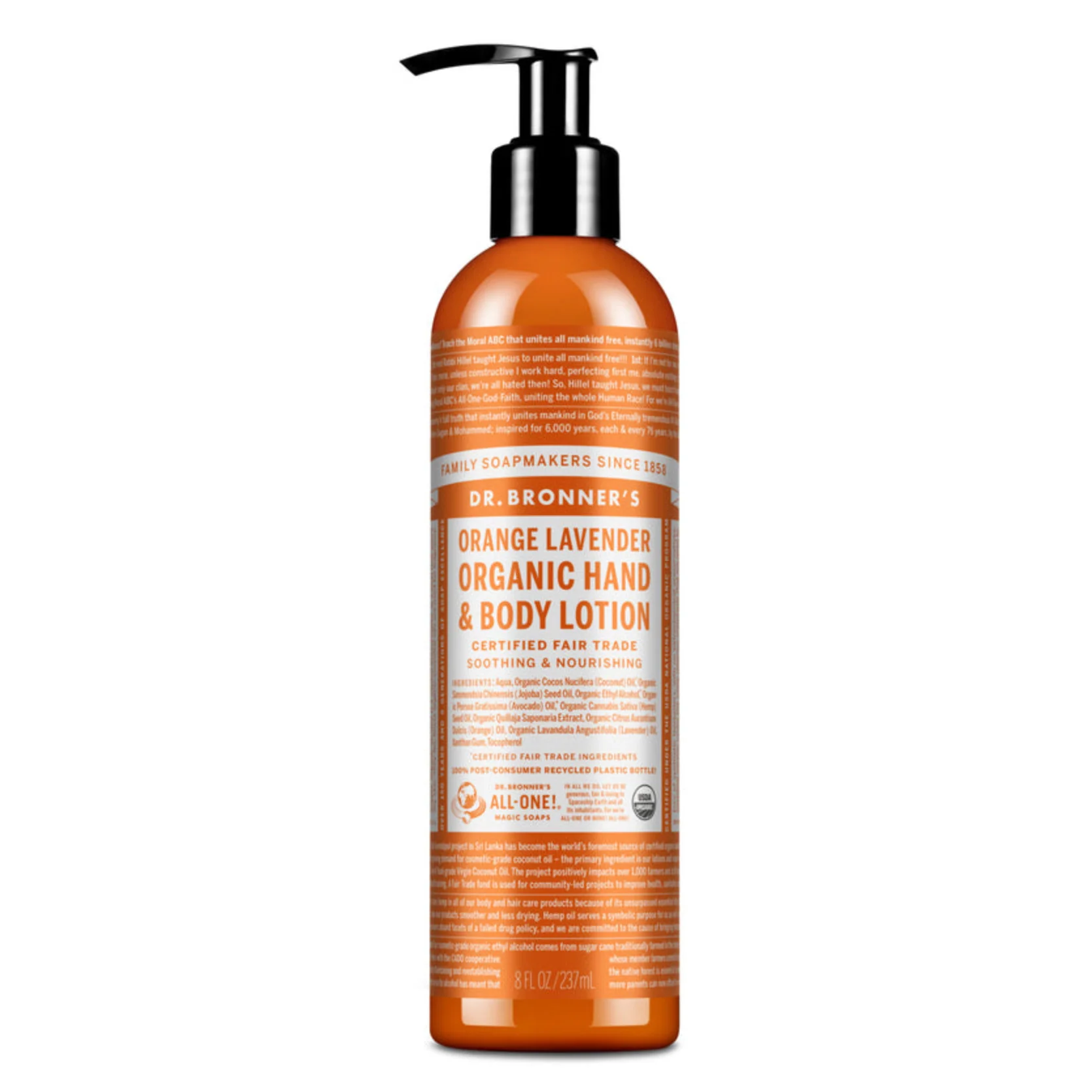 Dr Bronner's Organic Hand & Body Lotion 237mL, Orange & Lavender Fragrance Soothing & Nourishing