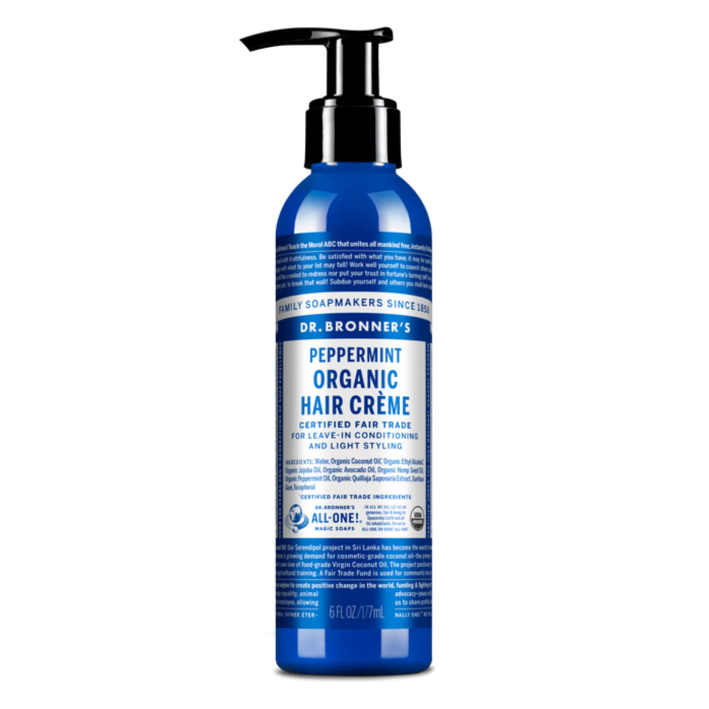 Dr Bronner's Organic Hair Creme 177mL, Peppermint Fragrance For Light Styling