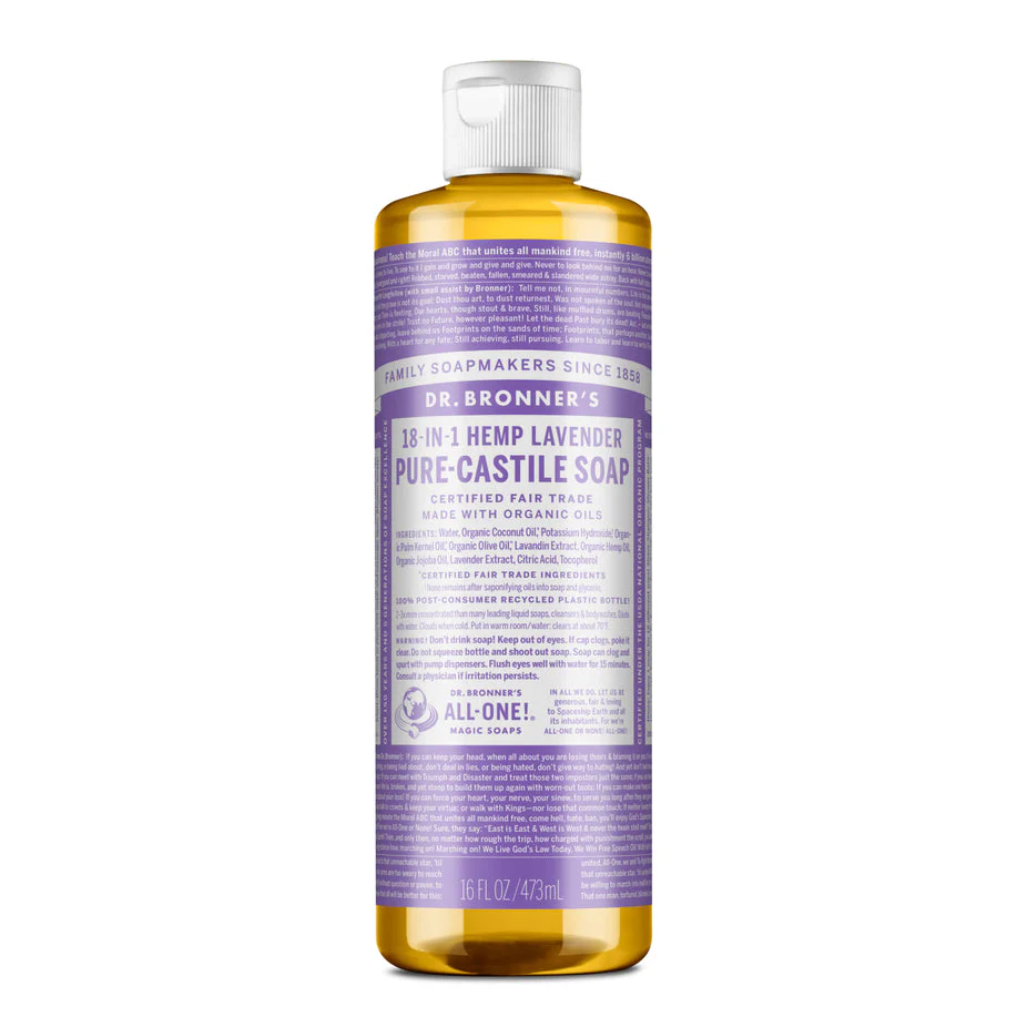 Dr Bronner's Organic 18-in-One Hemp Pure Castile Liquid Soap 59ml, 237ml, 473ml Or 946ml, Lavender Fragrance - Image 3