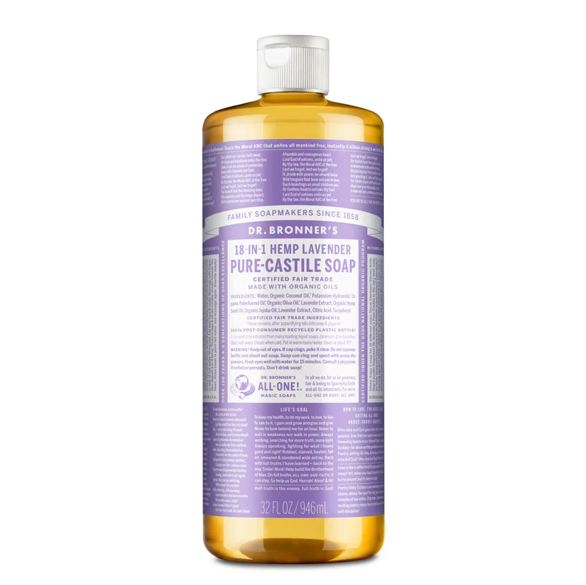 Dr Bronner's Organic 18-in-One Hemp Pure Castile Liquid Soap 59ml, 237ml, 473ml Or 946ml, Lavender Fragrance - Image 4