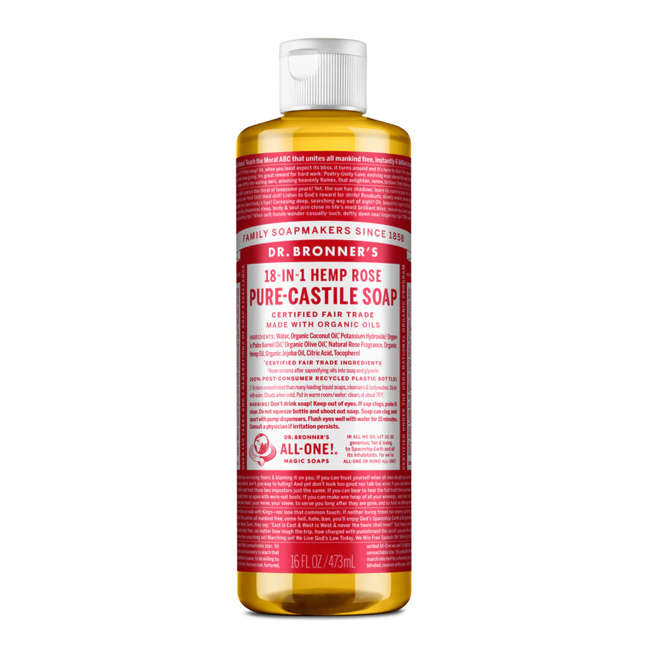 Dr Bronner's Organic 18-in-One Hemp Pure Castile Liquid Soap 59ml, 237ml, 473ml Or 946ml, Rose - Image 3