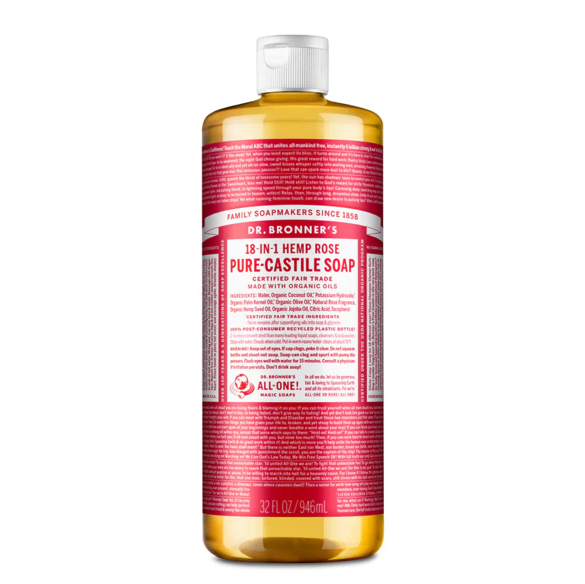 Dr Bronner's Organic 18-in-One Hemp Pure Castile Liquid Soap 59ml, 237ml, 473ml Or 946ml, Rose - Image 4