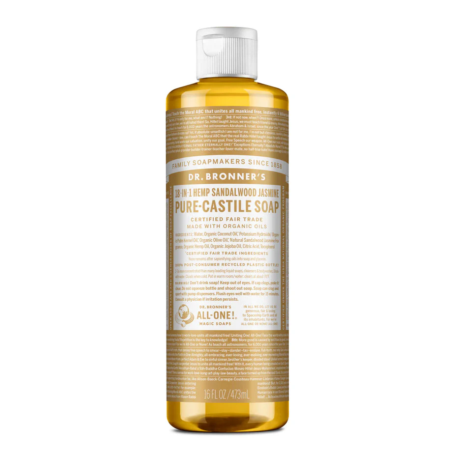 Dr Bronner's Organic 18-in-One Hemp Pure Castile Liquid Soap 59ml, 237ml, 473ml Or 946ml, Sandalwood Jasmine Fragrance - Image 3