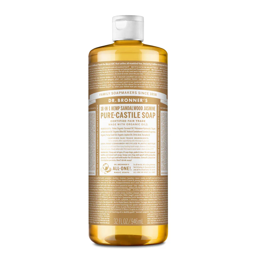 Dr Bronner's Organic 18-in-One Hemp Pure Castile Liquid Soap 59ml, 237ml, 473ml Or 946ml, Sandalwood Jasmine Fragrance - Image 4