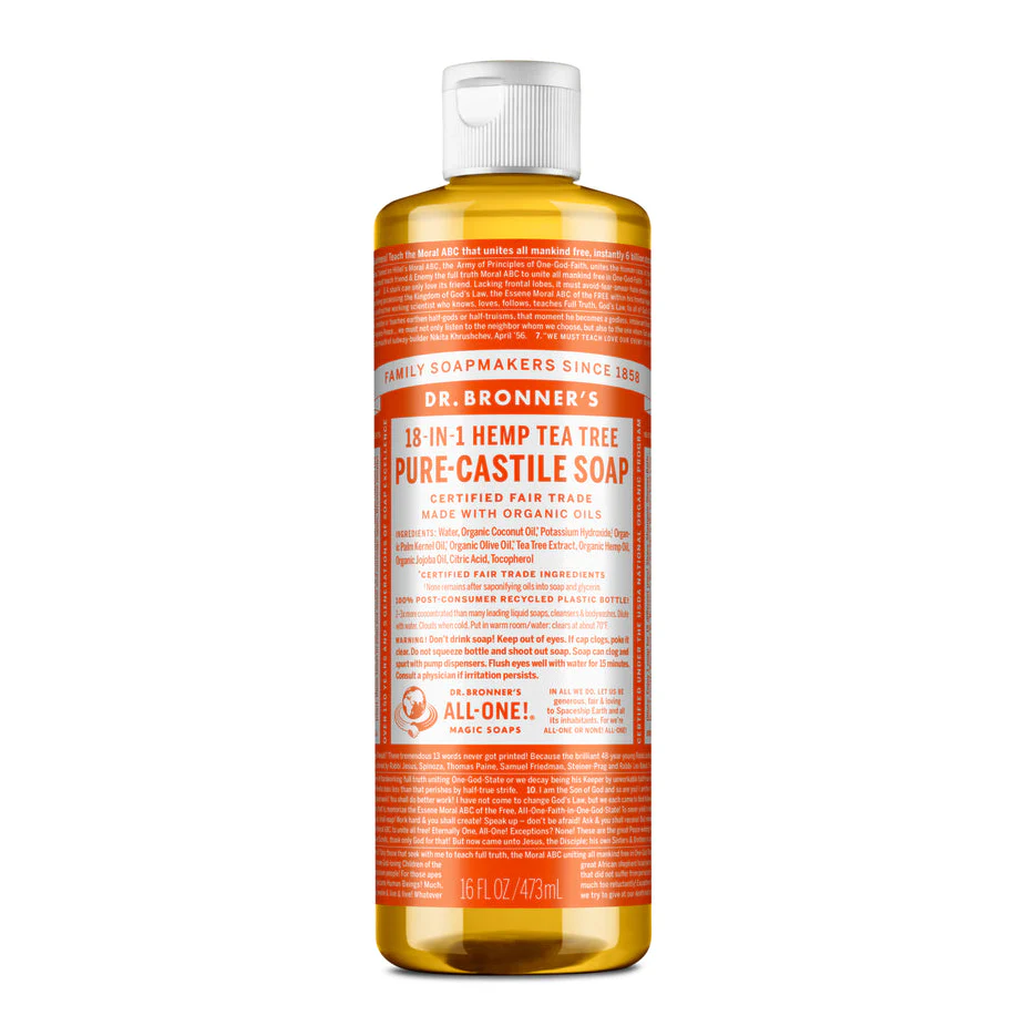 Dr Bronner's Organic 18-in-One Hemp Pure Castile Liquid Soap 59ml, 237ml, 473ml Or 946ml, Tea Tree - Image 3