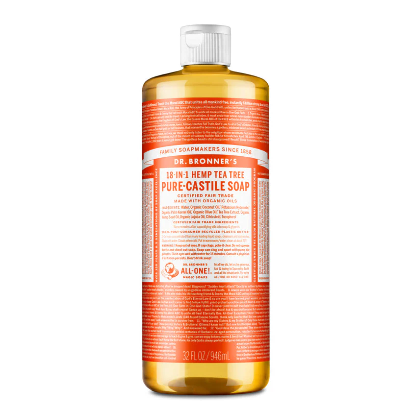 Dr Bronner's Organic 18-in-One Hemp Pure Castile Liquid Soap 59ml, 237ml, 473ml Or 946ml, Tea Tree - Image 4