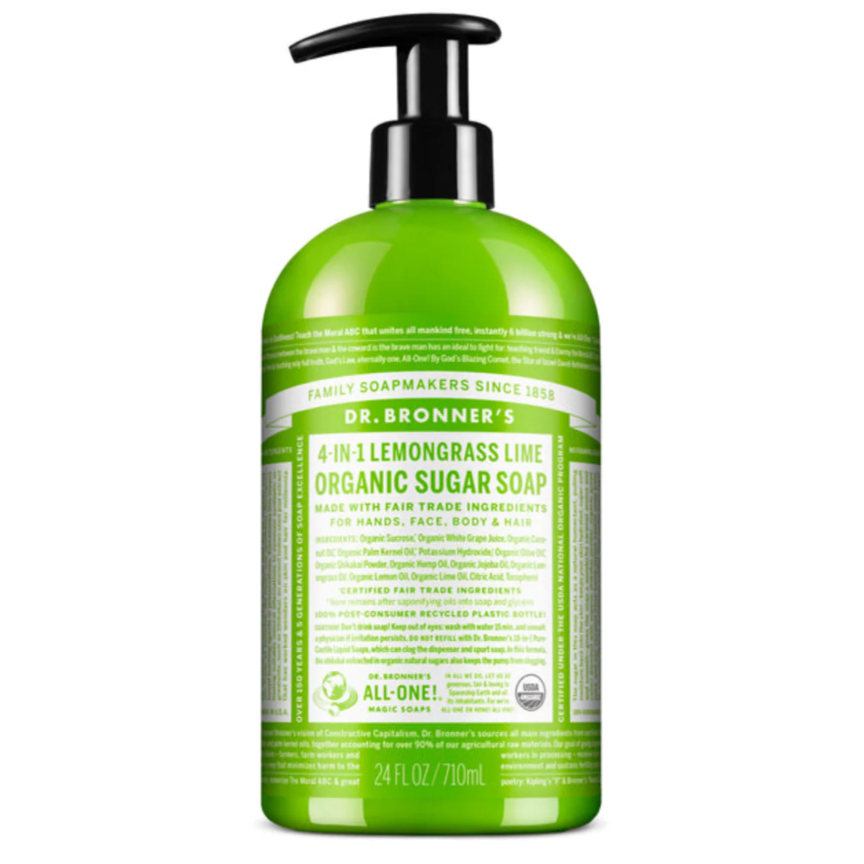 Dr Bronner's Organic Sugar Soap 355mL Or 710mL, Lemongrass Lime - Image 2