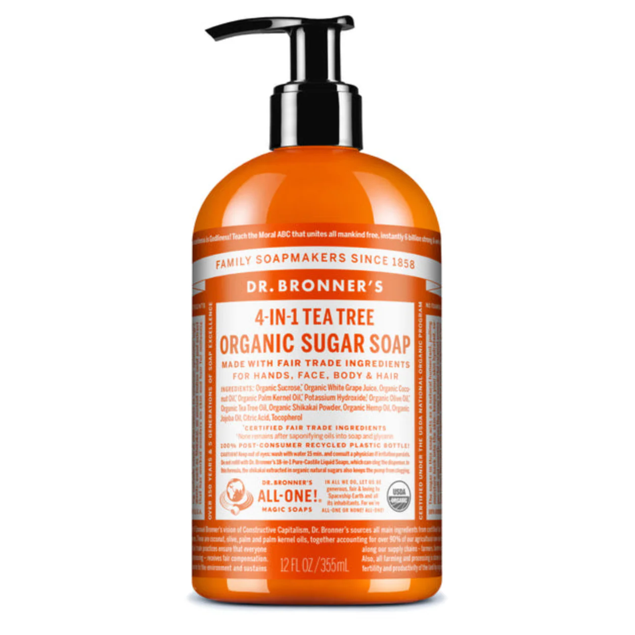 Dr Bronner's Organic Sugar Soap 355mL Or 710mL, Tea Tree