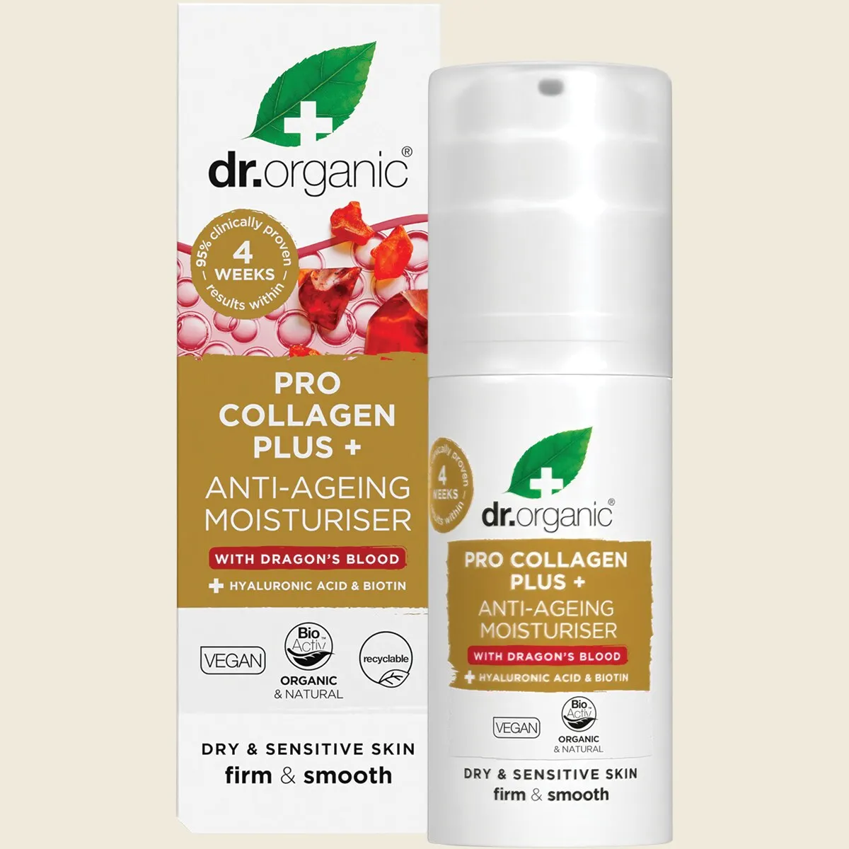 Dr Organic Pro Collagen Plus + Anti-Ageing Moisturiser With Dragon's Blood 50mL, For Dry & Sensitive Skin