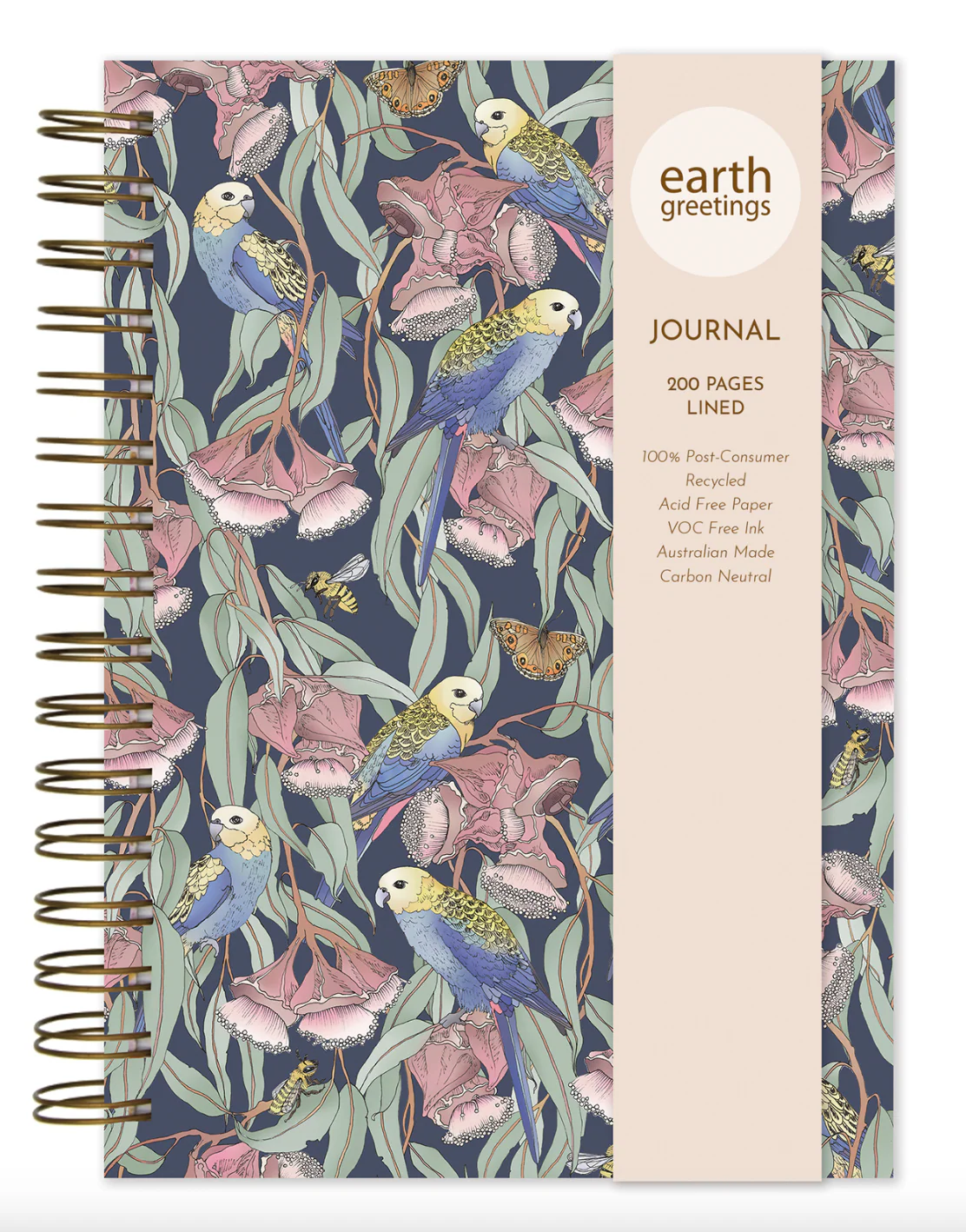 Earth Greetings A5 Journal 200 Lined Pages, Rosellas Amongst The Mallee Design From The Victoria McGrane Collection