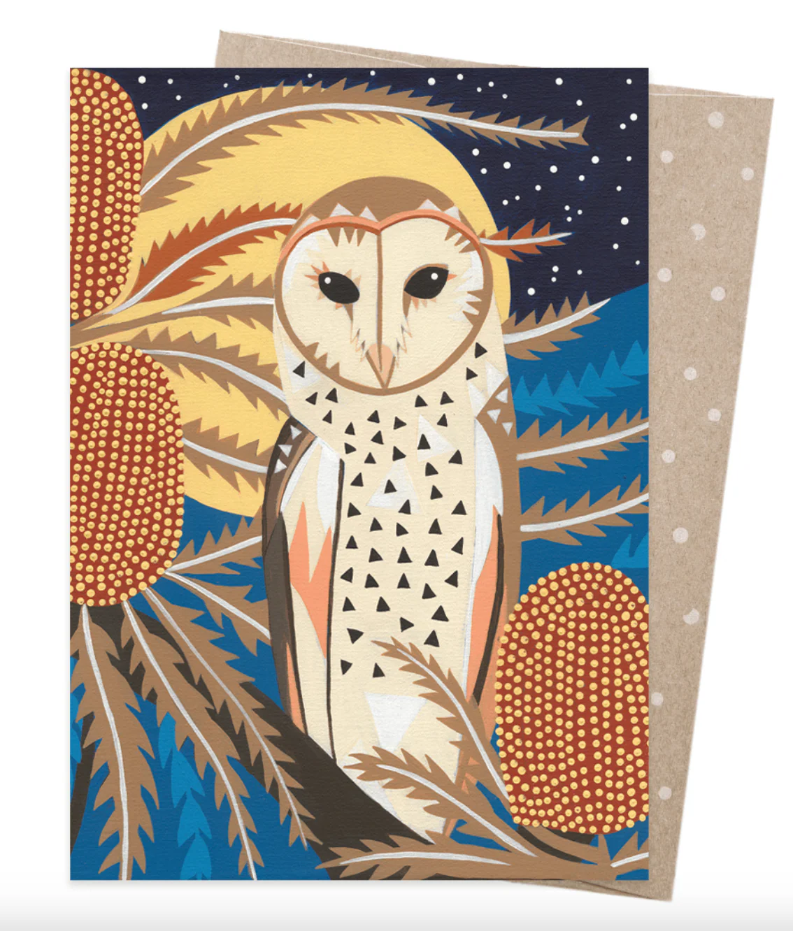 Earth Greetings Australian Barn Owl Card, Helen Ansell Collection (Includes One Card & One Kraft Envelope)