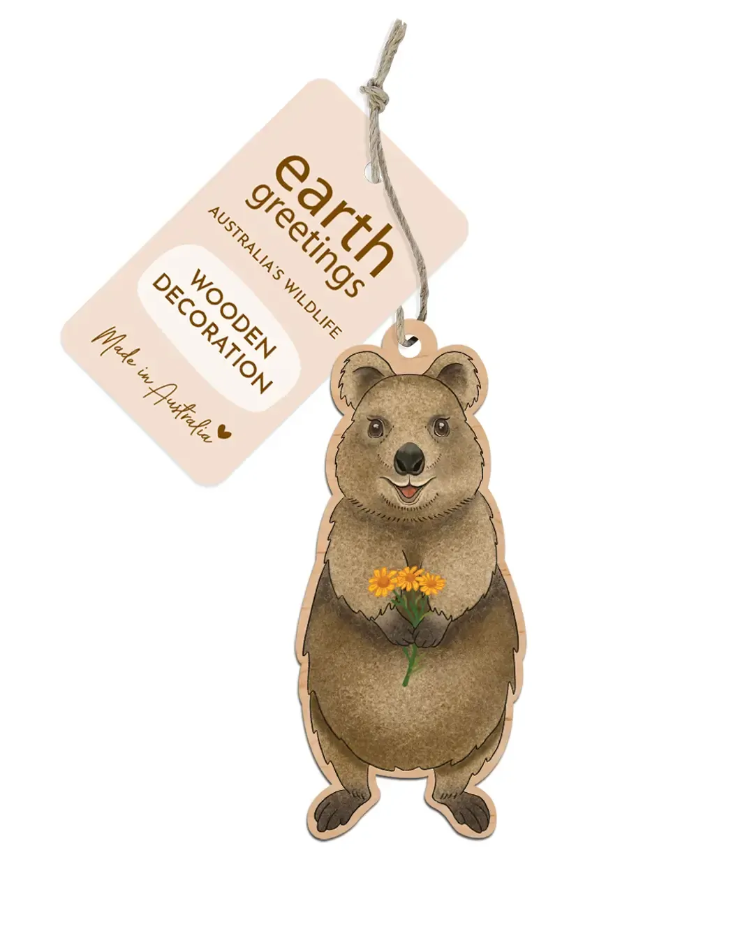 Earth Greetings Australia's Wildlife Wooden Decoration, Smiling Quokka