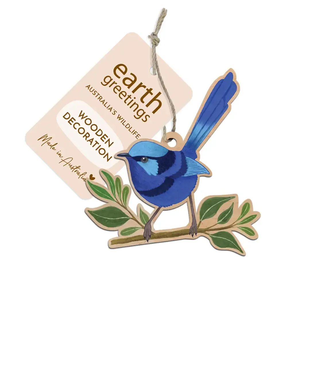 Earth Greetings Australia's Wildlife Wooden Decoration, Splendid Fairy Wren