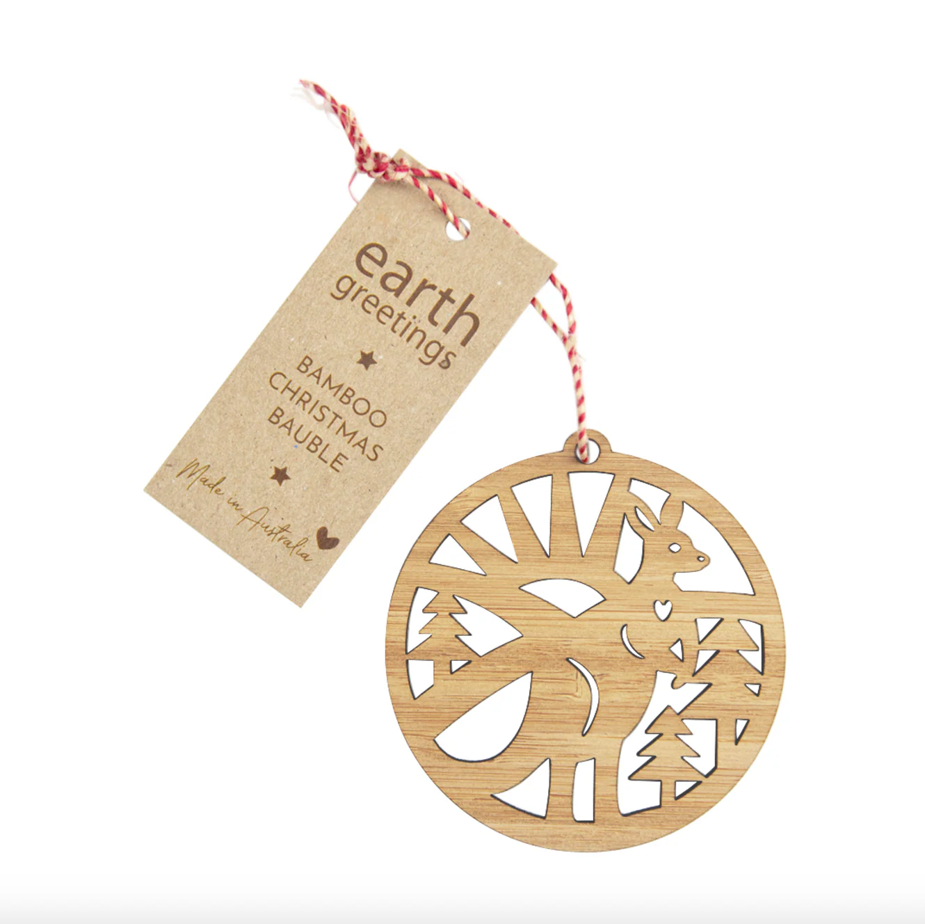 Earth Greetings Bamboo Bauble Festive Kangaroo, Australian Made