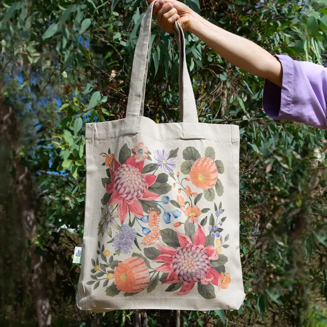 Earth Greetings Certified Organic Tote Bag With A Pocket Abundance Design, Jane Branchflower Collection