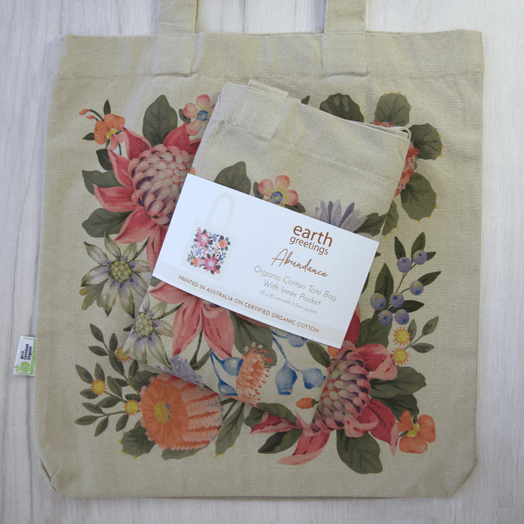 Earth Greetings Certified Organic Tote Bag With A Pocket Abundance Design, Jane Branchflower Collection - Image 3